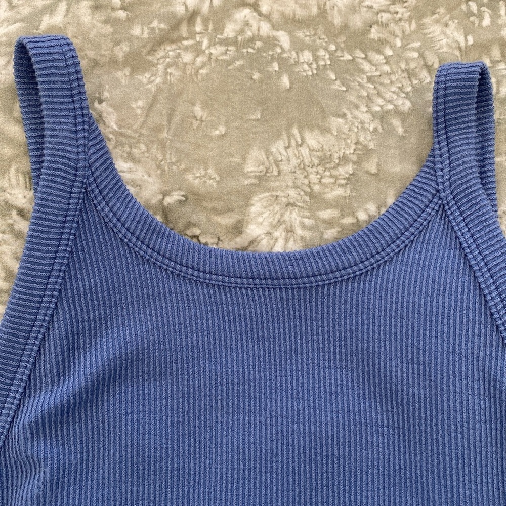 Free People Ribbed Low Back Blue Tank Top - Picture 2 of 5